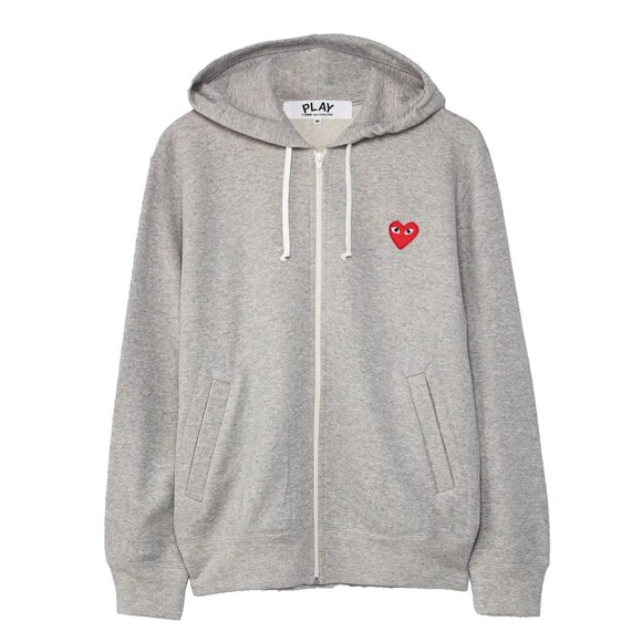 NWT Comme des Garçons CDG PLAY Red Heart Zip Hoodie | Gray Size XL | Ships Free - Picture 1 of 4